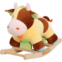 HOMCOM Kinder Plüsch-Schaukeltier Als Kuh Braun, Gelb